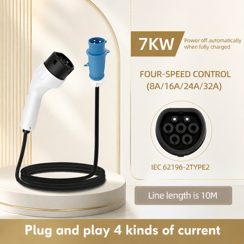 Portable Ev Charger 32A Type 2 Cee Plug - ROMADA 7KW 32A Pengisi Daya Portabel