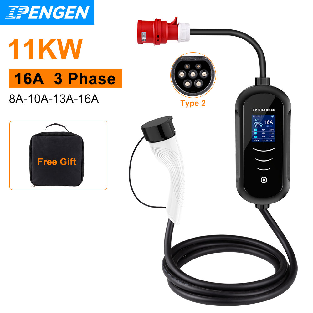 Portable Ev Charger 32A Type 2 Cee Plug - IPENGEN pengisi daya portabel 11KW 16A