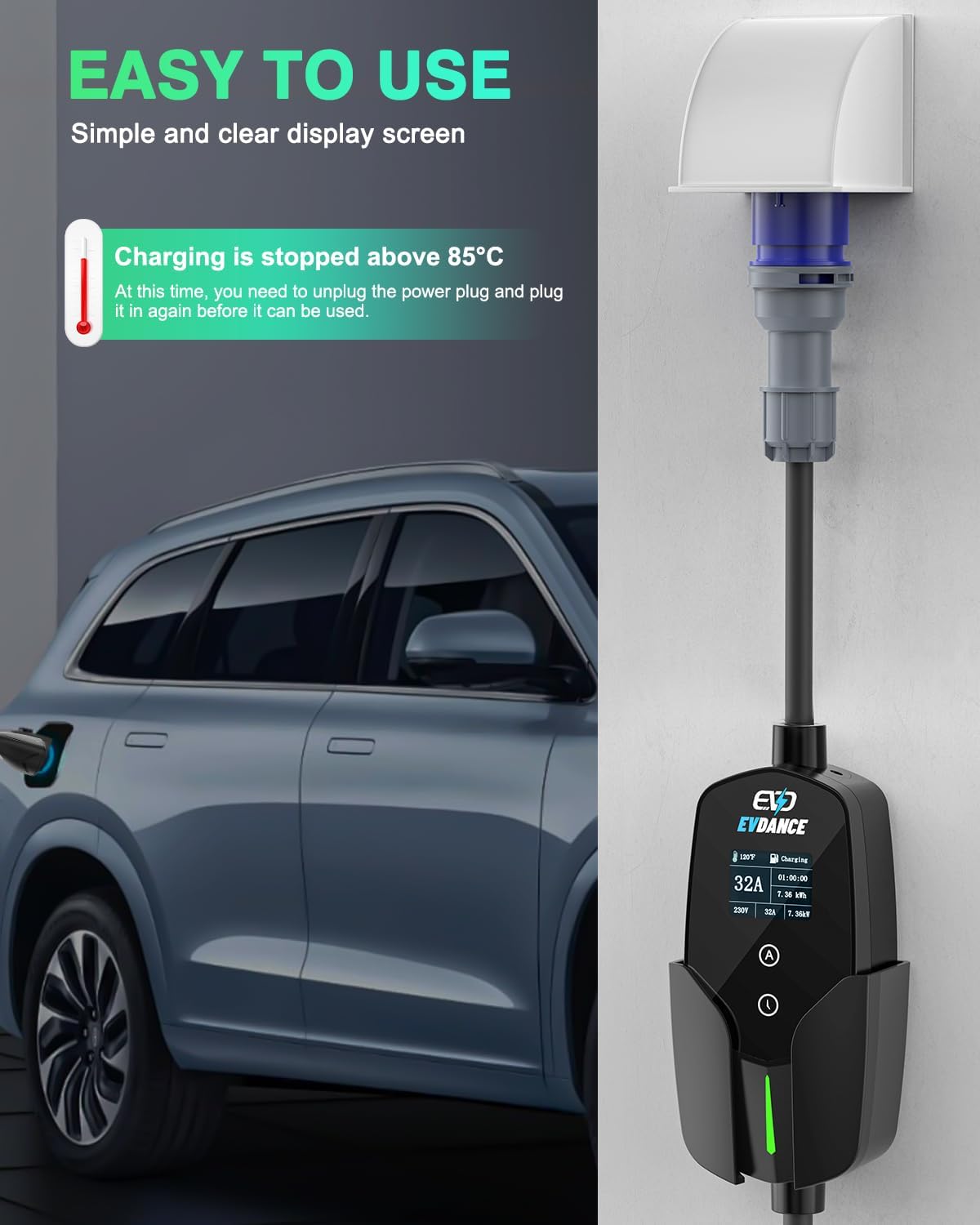 Pengisi daya mobil listrik, EV - Portable Ev Charger 32A Type 2 Cee Plug ulasan dan harga