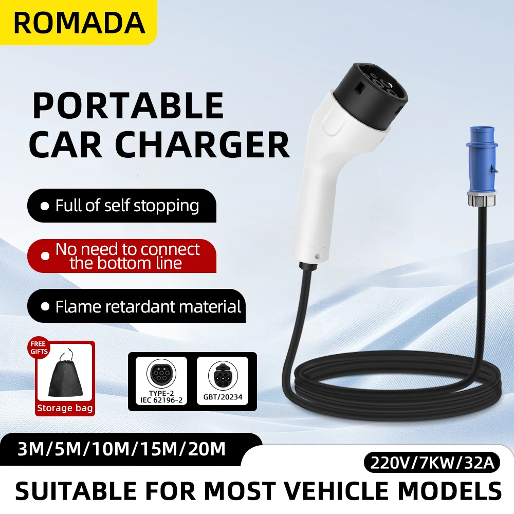 ROMADA Tipe2 IEC62196-2 Untuk  - Portable Ev Charger 32A Type 2 Cee Plug ulasan dan harga