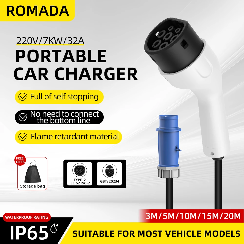 ROMADA Tipe2 IEC62196-2 Untuk  - Portable Ev Charger 32A Type 2 Cee Plug ulasan dan harga