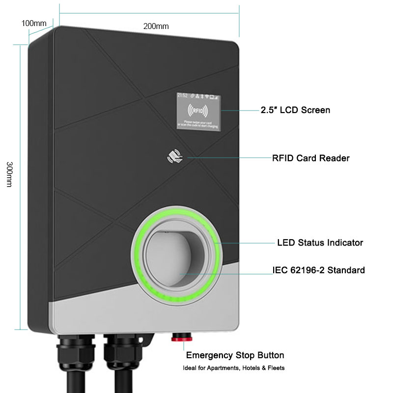 Pengisi Daya EV Pintar 3 Fase  - 22Kw Wallbox Type 2 Ocpp Rfid ulasan dan harga